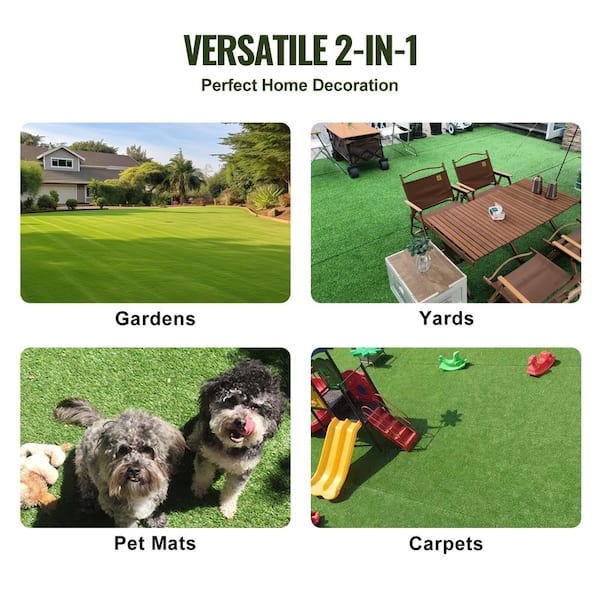 SKYSHALO Artificial Grass 5 ft. x 10 ft. Green Artificial Grass Runner Rug Turf 1.38 in. Door Mat Outdoor Patio Lawn Decoration