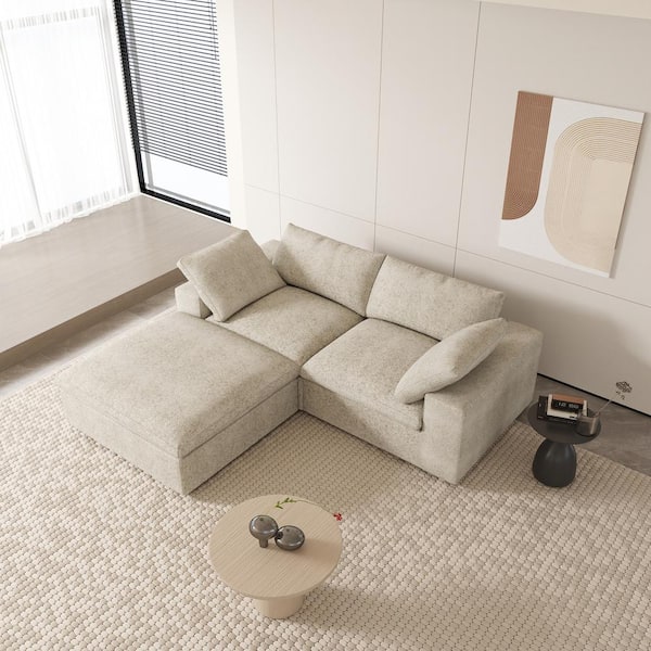 80.3 in. W Square Arm Linen Modular Free Combination Sofa with Storage Ottoman in. Brown