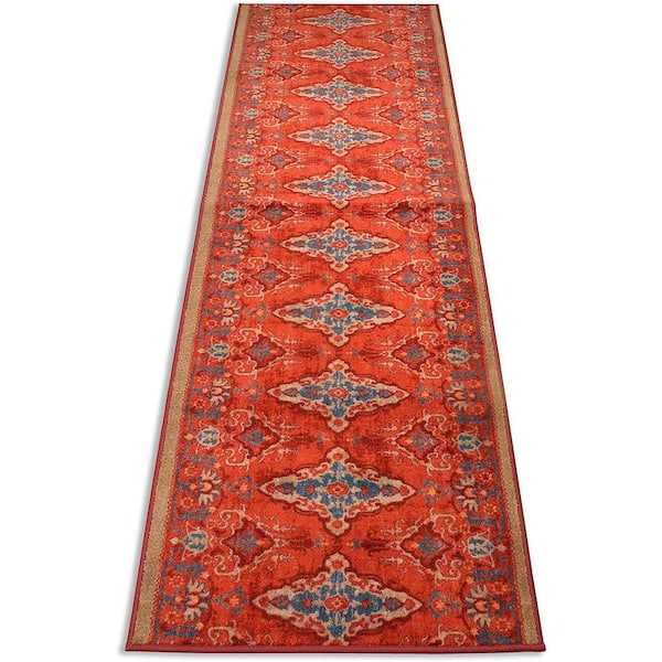 RugStylesOnline Antique Collection Series Vintage Kilim Mahal Orange 32 in. x 5 ft. Your Choice Length Stair Runner