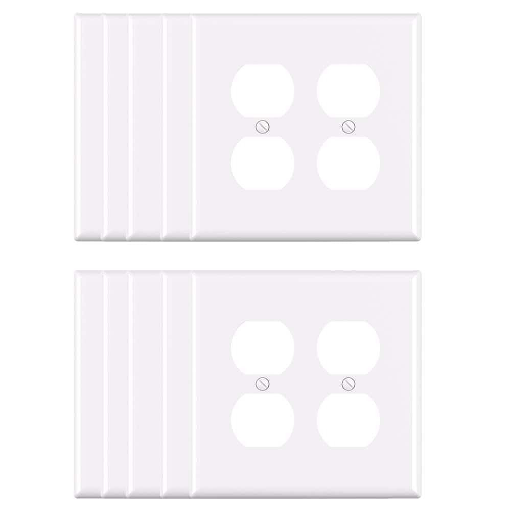 White Plastic 2-Gang Duplex Outlet Wall Plate Set