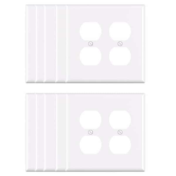 ELEGRP 2 Gang Midsize Duplex Outlet Wall Plate, White (10-Pack)