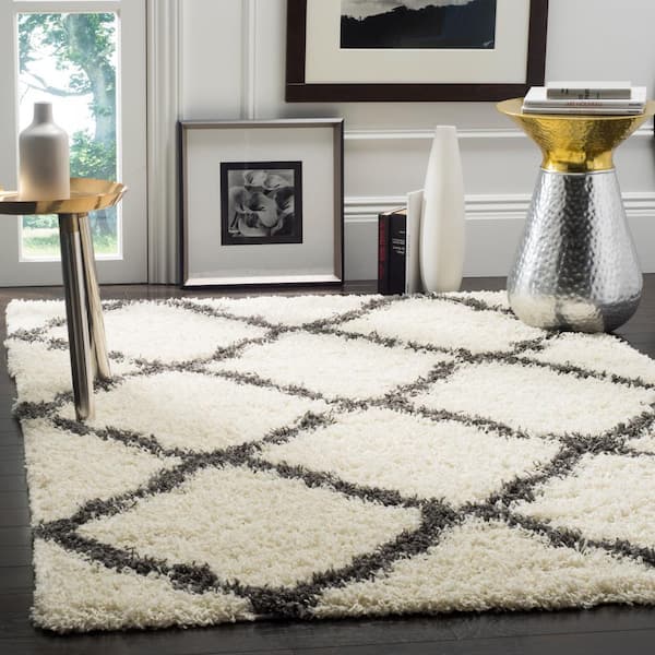 Dallas Shag Ivory/Dark Gray 6 ft. x 6 ft. Square Diamond Trellis Geometric Area Rug