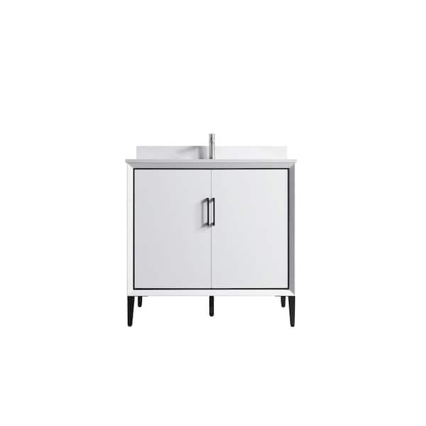 Dyconn VSD 36in. W x 22in. D x 35in. H Single Sink Freestanding Bath Vanity in White with White Cultured Marble Top