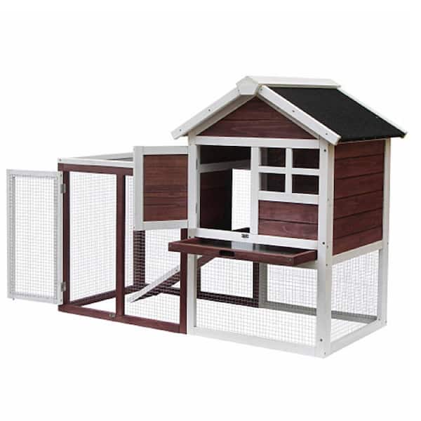 Runesay 47.8 in. W Market Wooden Chicken Coop Hen House Rabbit Wood Hutch Poultry Cage Habitat in Wine Red and White