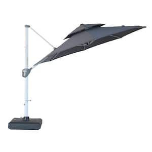 11 ft. Octagon Aluminum Offset Cantilever Patio Umbrella 360 Rotation Outdoor Tilt Umbrella with Cover and Base in Gray
