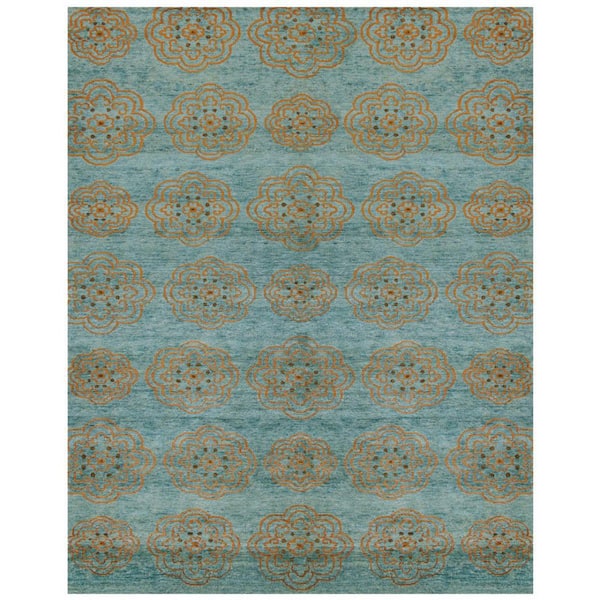 HomeRoots 6 x 9 Green, Blue, Taupe Floral Area Rug