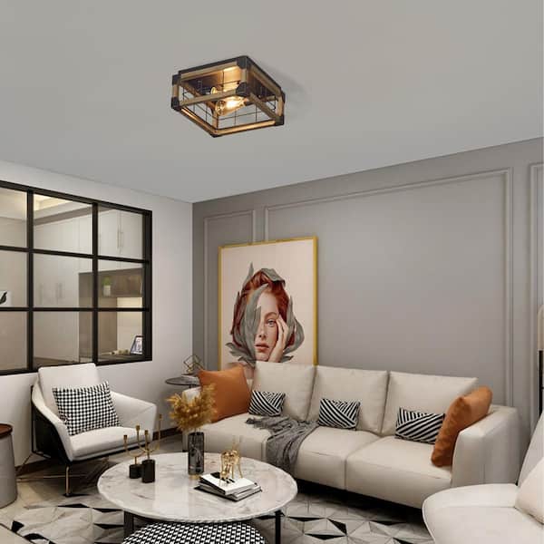 13.00 in. 2-Light Farmhouse Anchor Grey Oak and Old Silver Flush Mount Ceiling Light