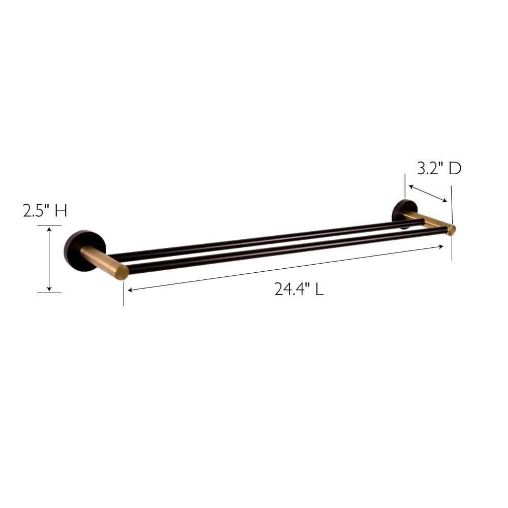 Kelton Matte Black and Satin Gold Double Towel Bar 24"