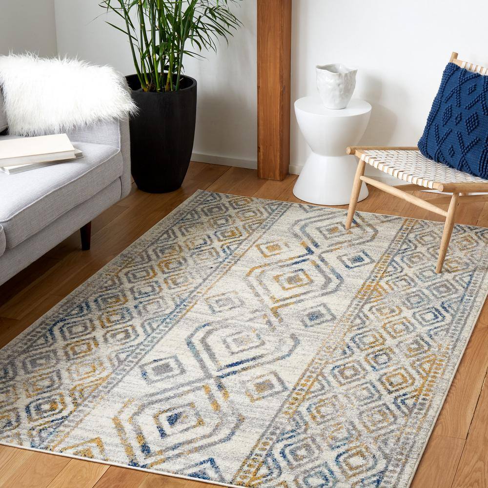 Gray and Ivory 8' x 10' Synthetic Area Rug