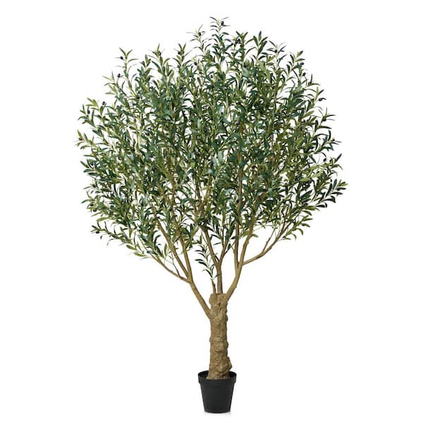 8ft.Artificial Olive Tree Indoor/Outdoor, Faux Plant with UV-Resistant in Black Planter for Home Office Decor