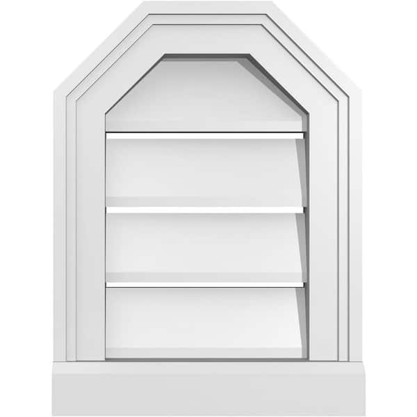 Ekena Millwork 12" x 16" Octagonal Top Surface Mount PVC Gable Vent: Functional with Brickmould Sill Frame