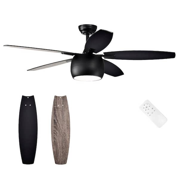 Edvivi 52 in. Integrated LED Indoor Matte Black 5-Blade Reversible Ceiling Fan with Light Kit and Remote Control