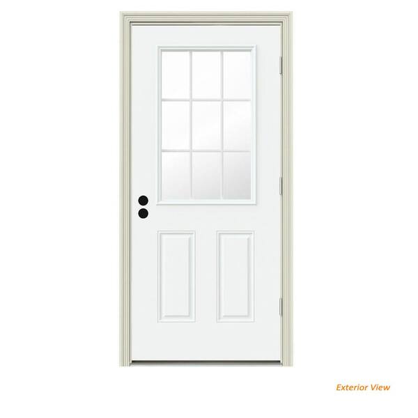 JELDWEN 30 in. x 80 in. 9 Lite White Painted Steel