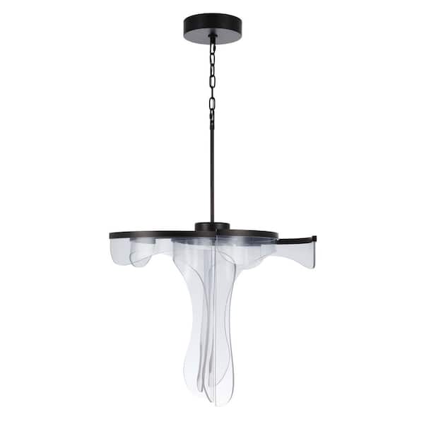 Estrella 40-Watt 5 Light Flat Black Finish Geometric Integrated LED Pendant Light w/ Clear Patterned Acrylic Shade