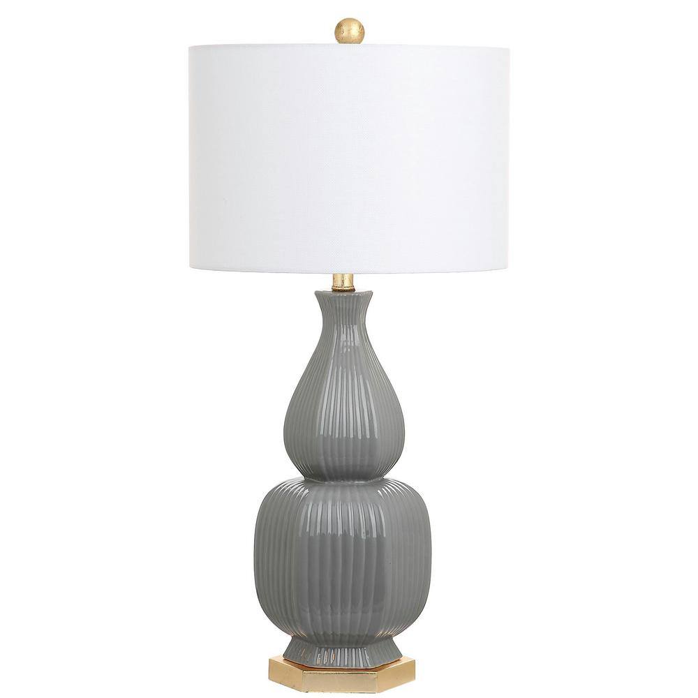 Cleo Gray Ceramic Table Lamp Set with White Shades