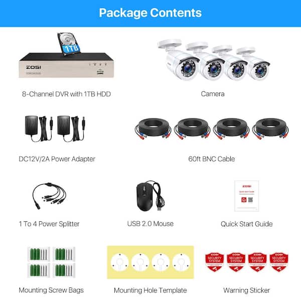ZOSI 8-Channel 1080p DVR 1TB Hard Drive Security Camera System