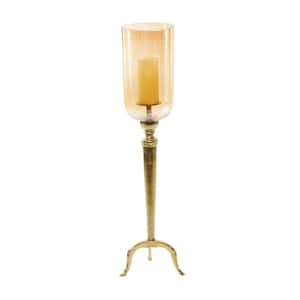 34 in. Gold Aluminum Metal Single Candle Hurricane Lamp