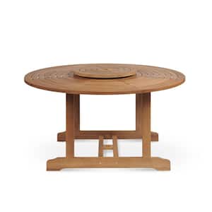 Ambre 59 in. Dia Round Teak Outdoor Dining Table with Lazy Susan
