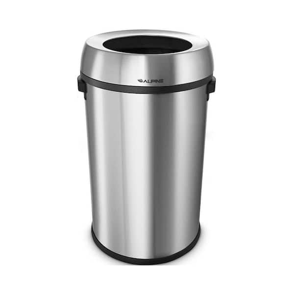 Alpine Industries 17 Gal. Heavy-Gauge Stainless Steel Round Commercial Trash Can with Open Top Lid