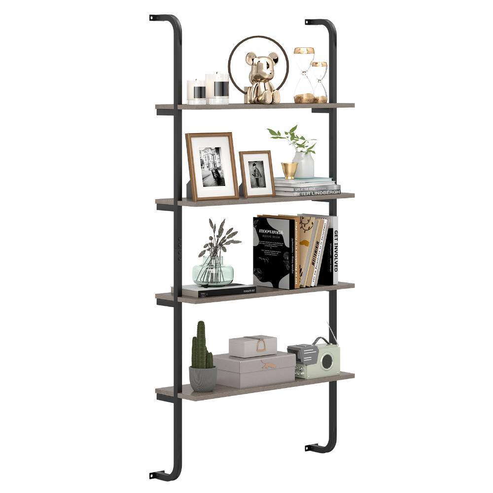 4-Tier Industrial Pipe Shelving Wall Mounted with Metal Frame for Living Room Kitchen-Oak