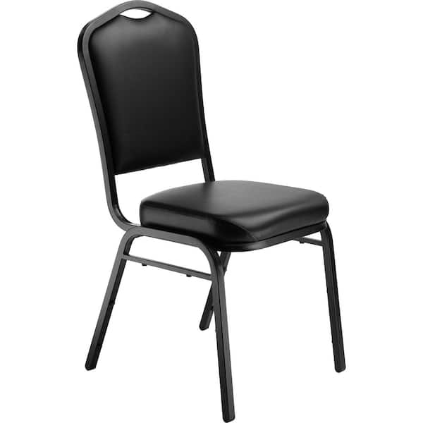 9300-Series Panther Black Seat / Black Sandtex Frame Deluxe Vinyl Upholstered Stack Chair (4-Pack)