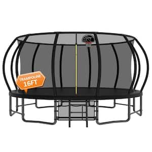 16FT Pumpkin Trampoline with Enclosure Net, Balance Bars, 108 Springs Heavy-Duty ASTM Outdoor Trampoline,Black