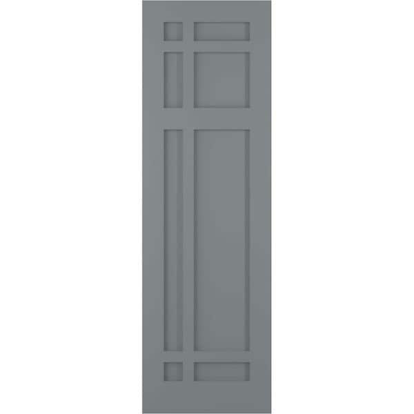 Ekena Millwork 12 in. x 53 in. Flat Panel True Fit PVC San Juan Capistrano Mission Style Fixed Mount Shutters Pair in Ocean Swell