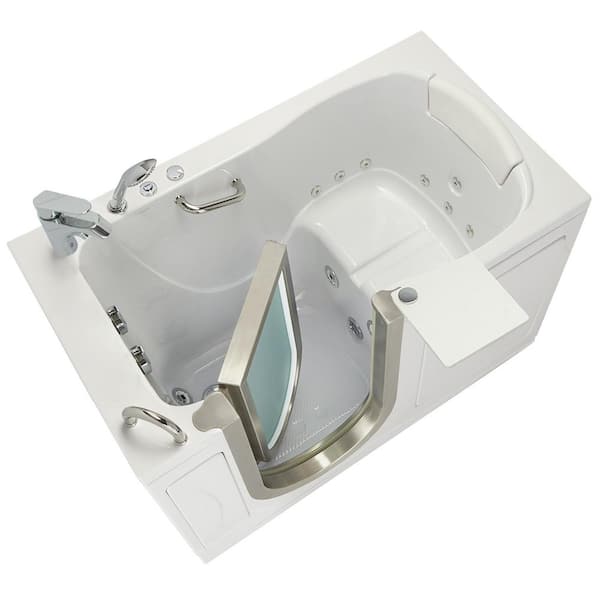 Ella Royal 52 in. Acrylic Walk-In Whirlpool Bathtub in White with 2 Piece Fast Fill Faucet, Left 2 in. Dual Drain