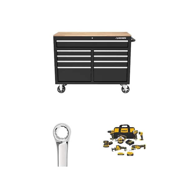 46 in. 9-Drawer Mobile Workbench, 194-Piece Mechanics Tool Set and 20-Volt 7-Tool Combo Kit