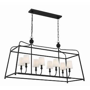Sylvan 8-Light Black Forged Chandelier with Silk Shade