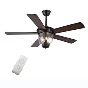 52 in. Industrial Style Farmhouse Indoor 5 Wood Blades Black Ceiling Fan with Light Kit and Remote Control
