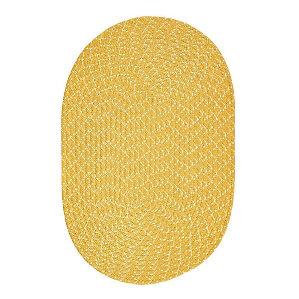 Sunsplash Braid Collection Yellow 20" x 30" Oval 100% Polypropylene Reversible Indoor/Outdoor Area Rug