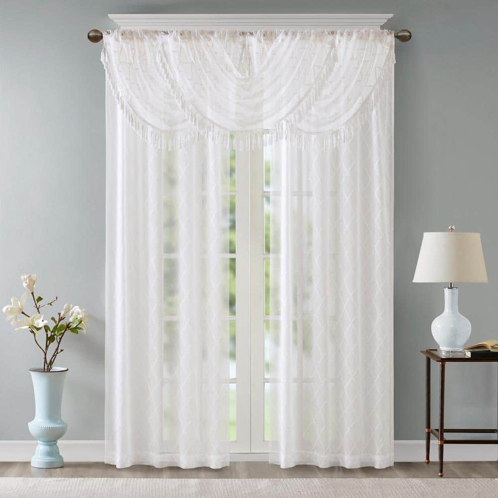 White Sheer Embroidered Waterfall Valance with Tassels
