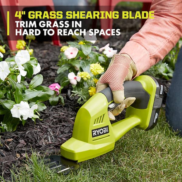 RYOBI ONE+ 18V Battery Grass Shear and Shrubber Trimmer with 1.3 Ah Battery and Charger P2910 - The Home