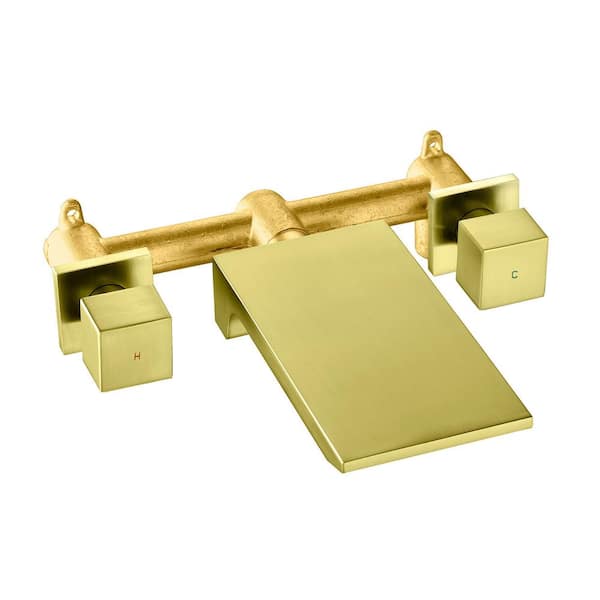 Unbranded 2-Handle Rectangular Waterfall Wall Mounted Bathroom Faucet in Brushed Gold