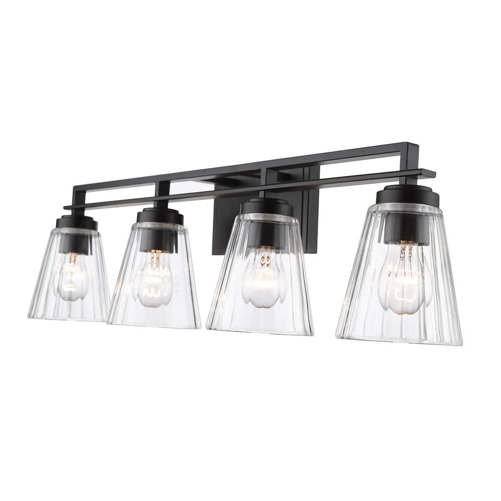 Lyna Matte Black Steel Vanity Light with Clear Glass Shades