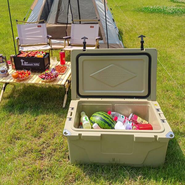 ITOPFOX Heavy-Duty Wheels 65 qt. Khaki Chest Cooler with Bottle