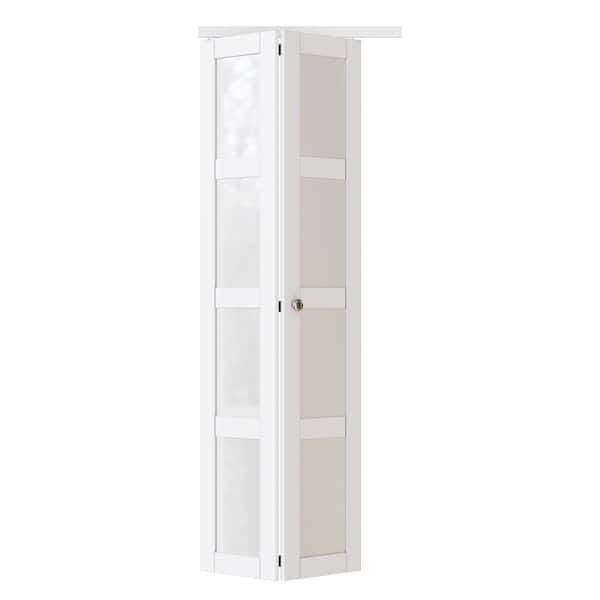 ARK DESIGN 30 in. x 80 in. 4-Lite Frosted Glass Solid Core White Finished Glass Closet Bi-fold Door with Hardware