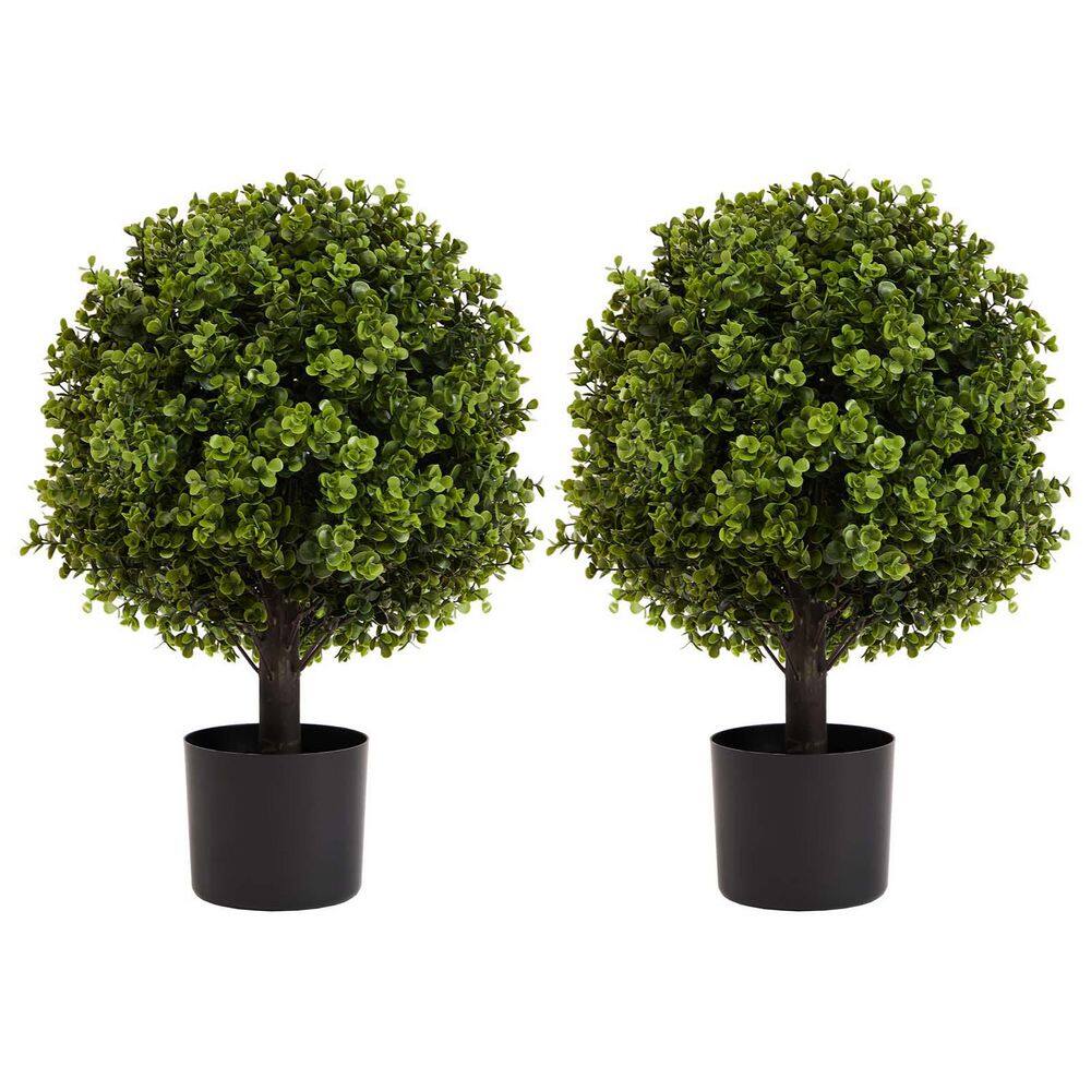 22 in. Boxwood Ball Shaped Artificial Topiary Shrubs Tree, UV Resistant Faux Shrubs In Pot For Home And Garden, 2pcs/set