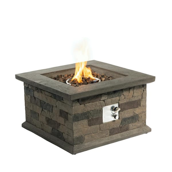 Unbranded Propane Fire Pit Table Imitation Stone Square Concrete Propane Fire Pit with Lava Rocks Rain Cover 40,000 BTU Fire Pit