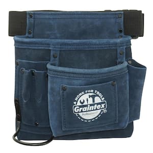 5-Pocket Navy Blue Nail and Tool Pouch with Belt Suede leather