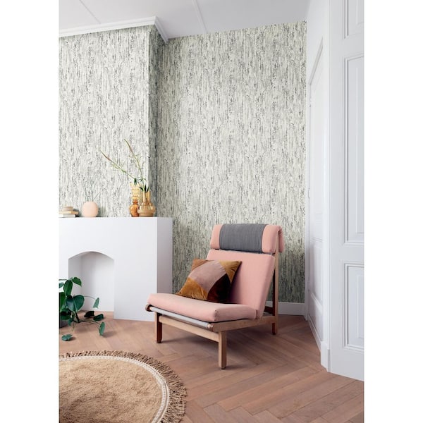 Colm Off-White Charcoal Birch Paper Matte Non-Pasted Wallpaper Roll