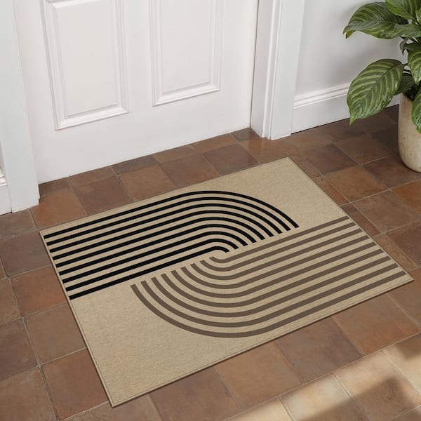 Keloni Linen-look Brown/Black 2 ft. x 3 ft. Geometric Area Rug