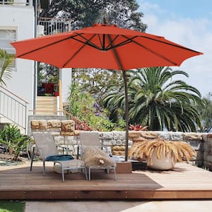 11 ft. Large Outdoor Aluminum Curvy Cantilever Offset Hanging Patio Umbrella with Sandbag Base and Cover in Orange