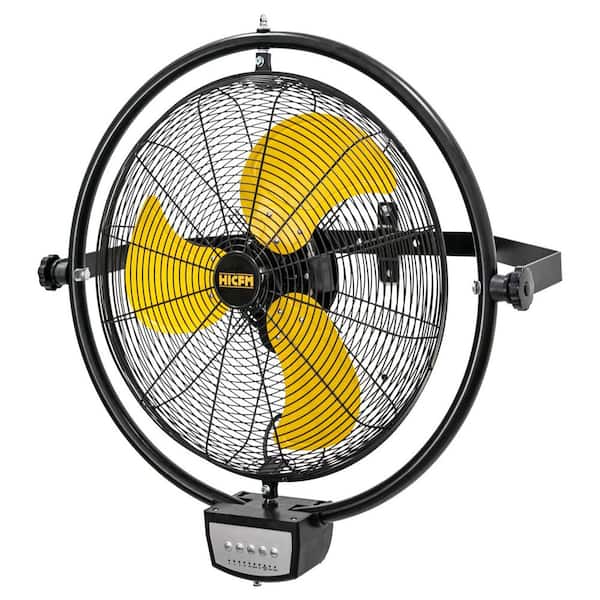20 in. Wall Mounted Fan 3 Speed High Velocity Fan in Yellow, Manual & Remote Operation, Timer