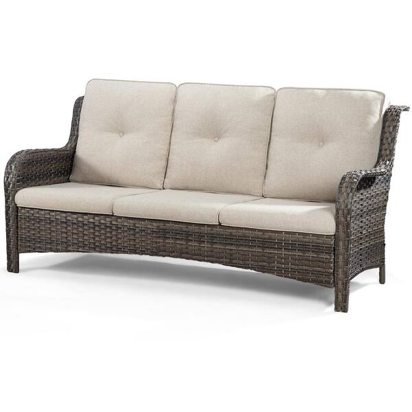 JOYSIDE 3-Seat Wicker Outdoor Patio Sofa Sectional Couch with Green Cushions  M75-GRN-THD - The Home Depot