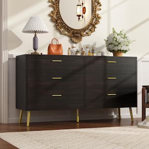 Brown Wood  47.2 in. W Chest of Drawer Accent Storage Cabinet With 6 Drawers and Metal Leg, 15.7 in. D x 30.1 in. H