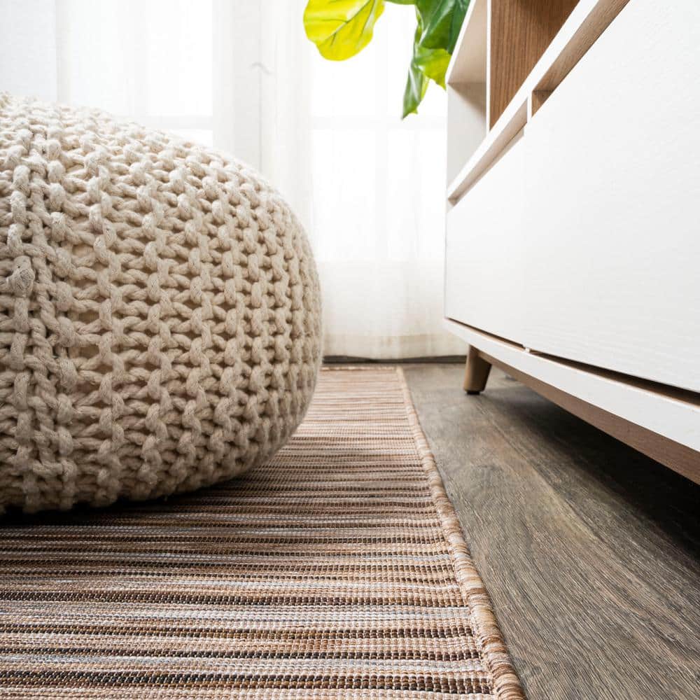 Heathered Stripes Brown/Natural 8' x 10' Synthetic Easy-Care Area Rug