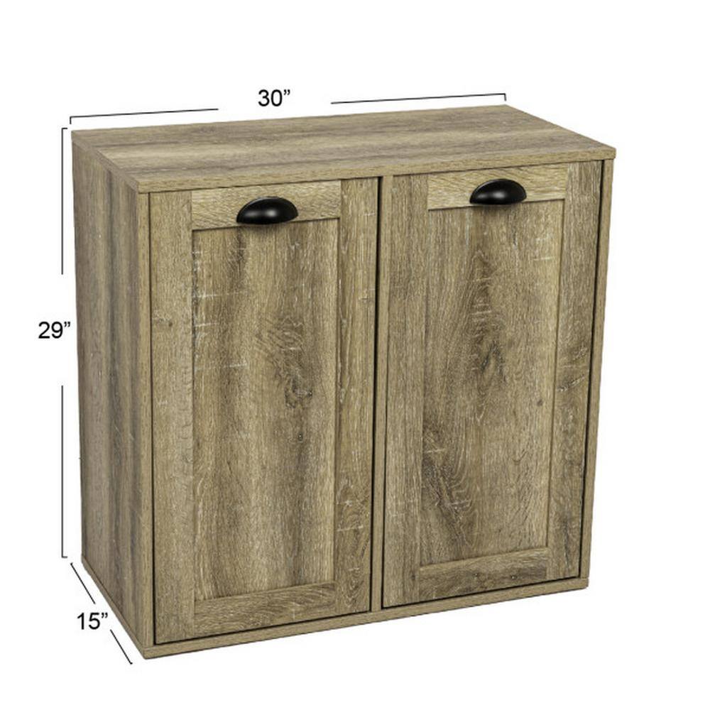 Oak Finish Tilt-Out Laundry Sorter Cabinet