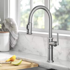 Sellette Traditional Industrial Pull-Down Single Handle Kitchen Faucet in Spot-Free Stainless Steel